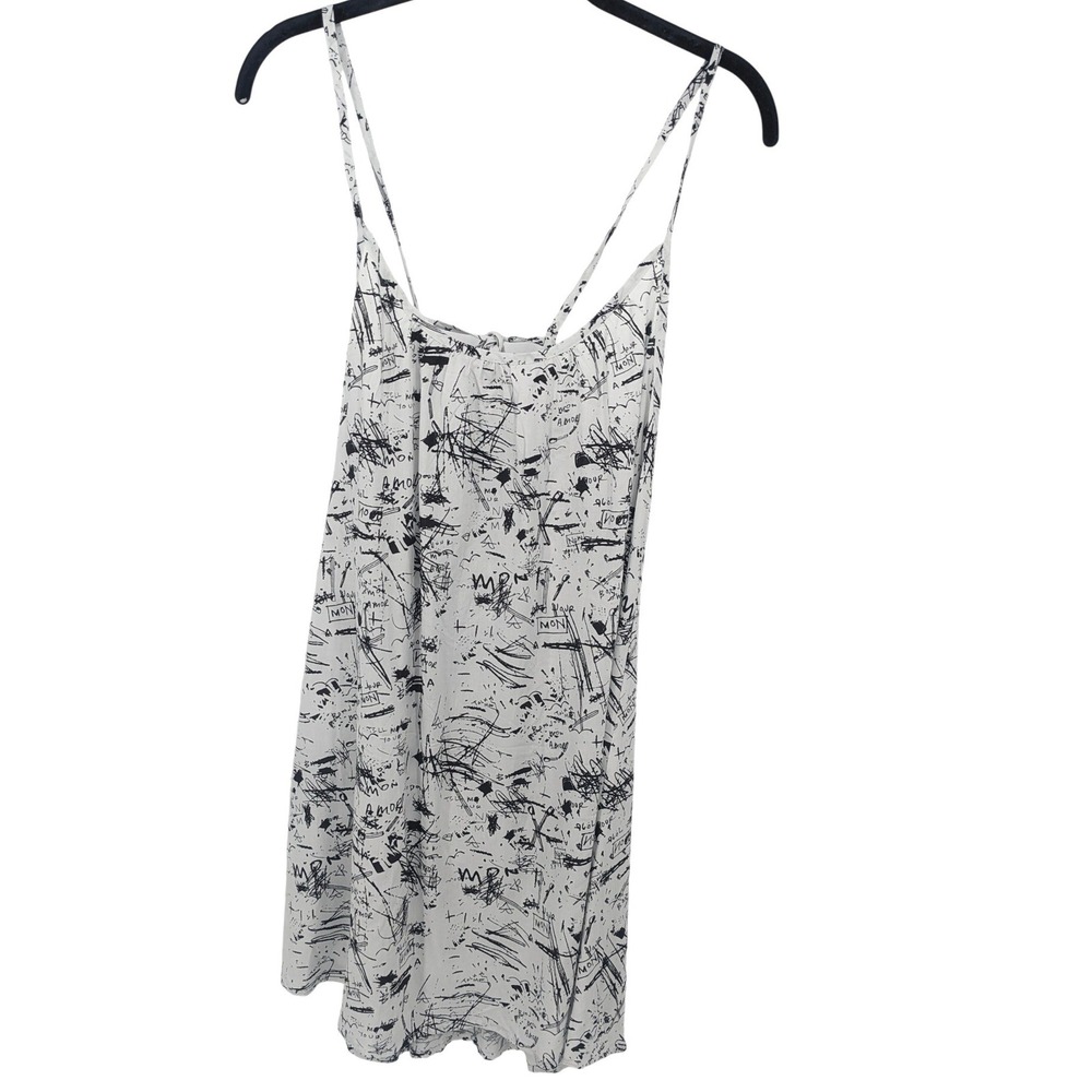 Tavik Dress Womens M/L White‎ Black Graffiti Strappy Mini Rayon Streetwear NWT